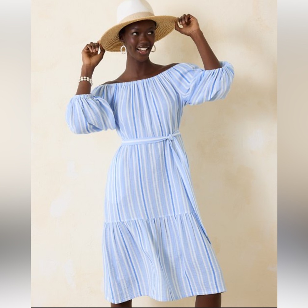 Tommy Bahama Blue and White Striped Midi Dress